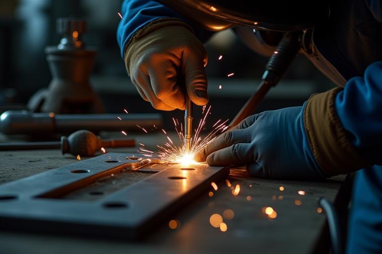 Close-up of a welder working on a custom metal piece